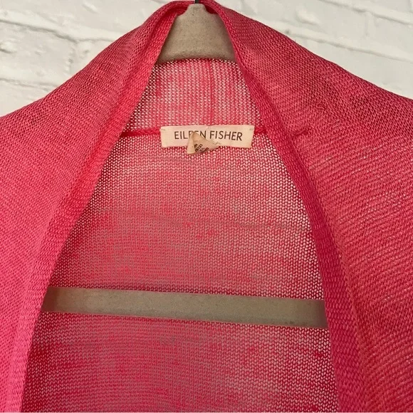 EILEEN FISHER Coral Pink Linen Tie-Front Cardigan - Picture 3 of 9